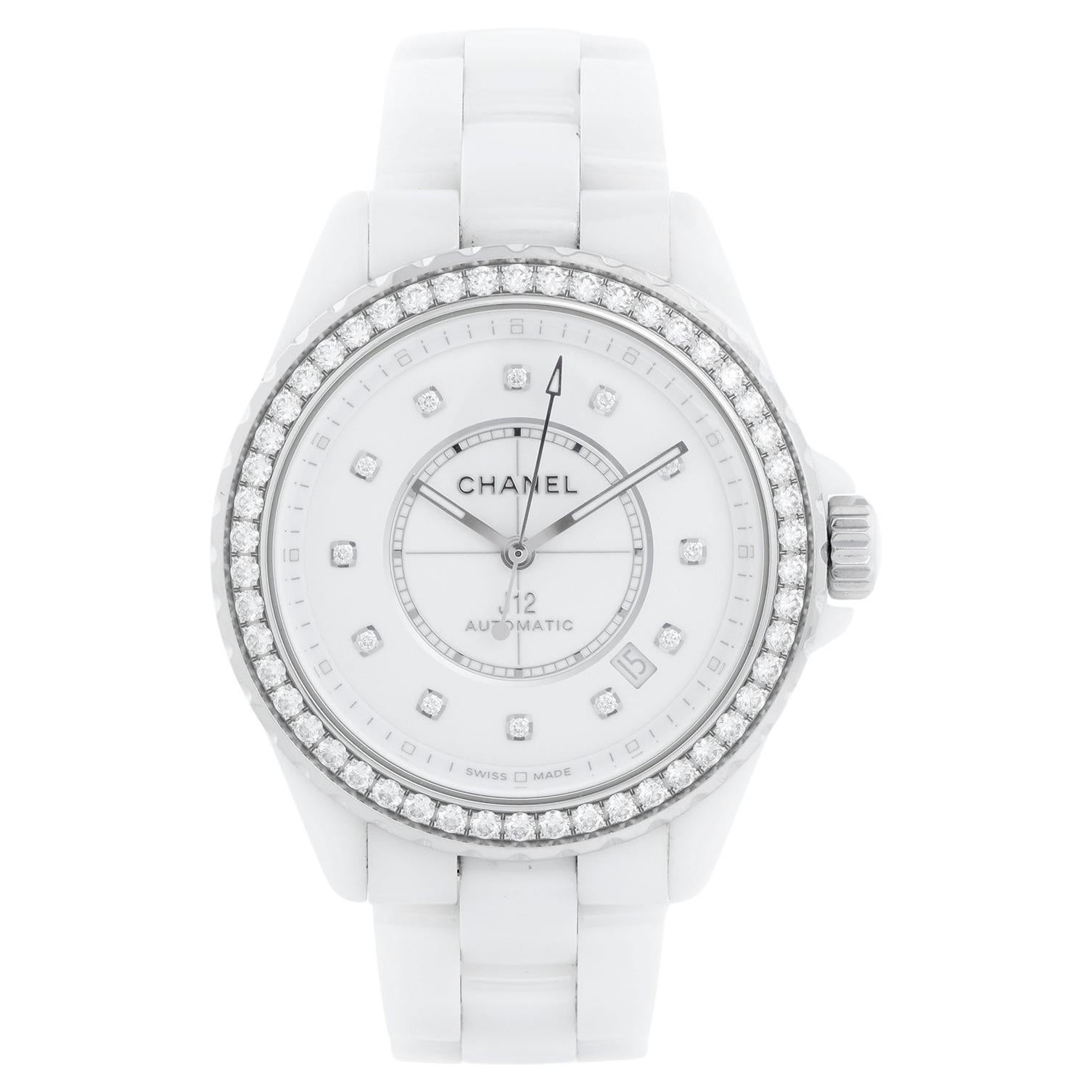 Chanel J12 White Ceramic Diamond Bezel Ladies Watch H7189