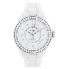 Chanel J12 Weiß Keramik Diamant Lünette Damenuhr H7189