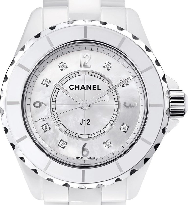 Chanel Watch White Ceramic J12, Diamond Dot Hour Markers, Box and Extra  Links