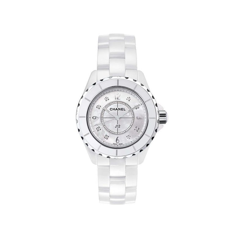 Chanel J12 White Ceramic Diamonds Quartz Ladies Watch H2422 For Sale At 1stdibs