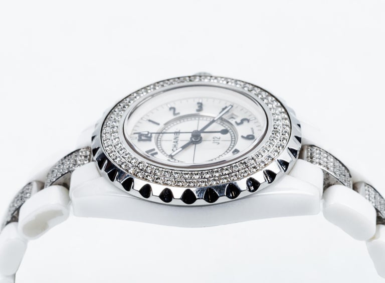 Brilliant Cut Chanel J12 White Ceramic Lady Diamonds Watch