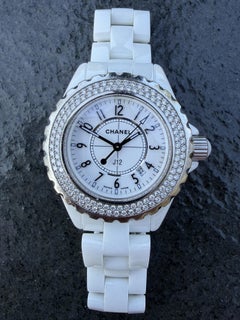 Chanel J12 White Ceramic Watch Diamond Bezel Stainless Steel 33mm 6" Small Wrist