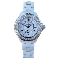 Chanel J12 White Ceramic Watch Diamond Bezel Stainless Steel 33mm 6" Small Wrist
