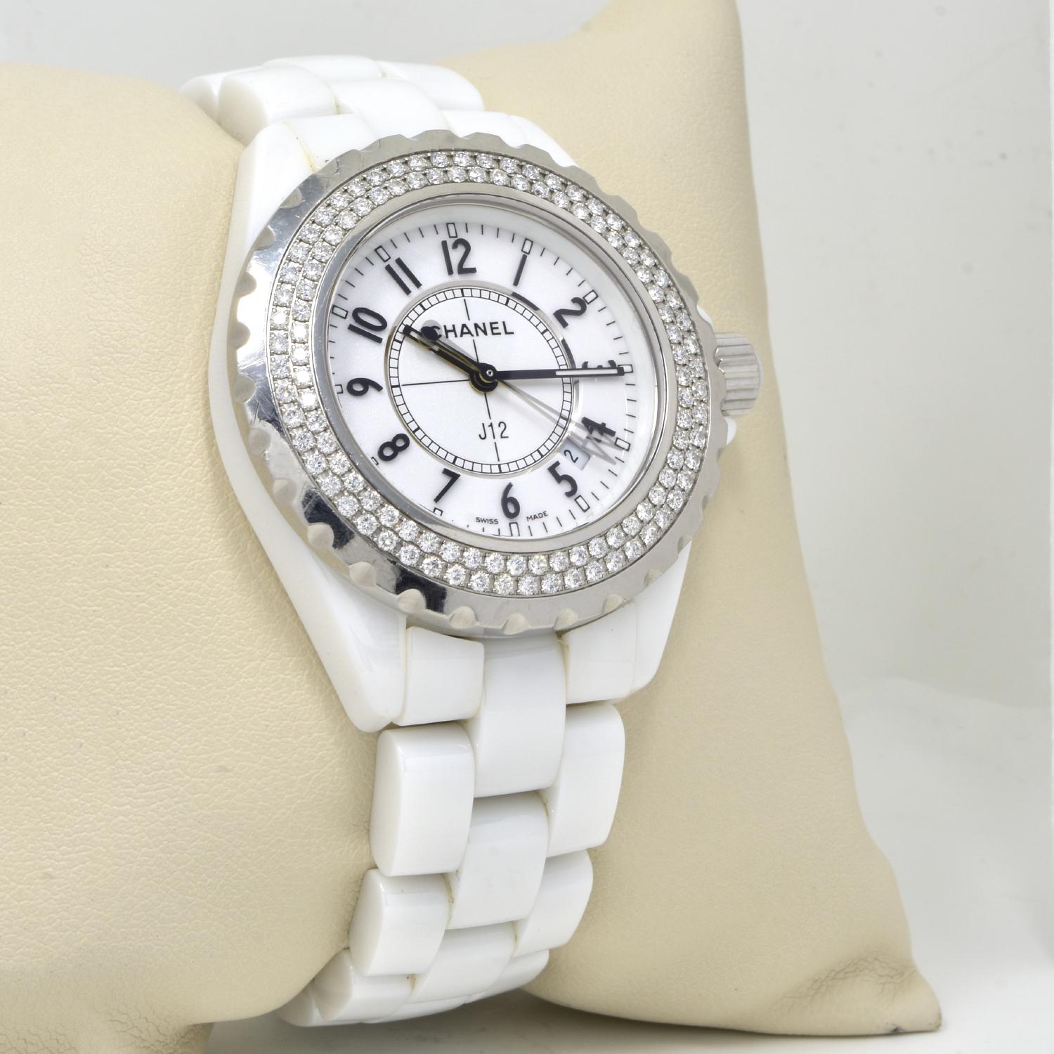 Round Cut Chanel J12 White Ceramic Watch