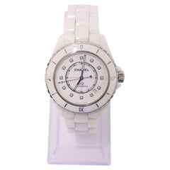 Antique Chanel J12 White Ceramic Watch With Diamonds