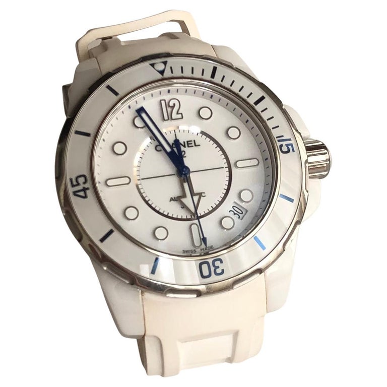 Chanel J12 White Marine Automatic, White Ceramic Case and Rubber Bracelet  Watch For Sale at 1stDibs