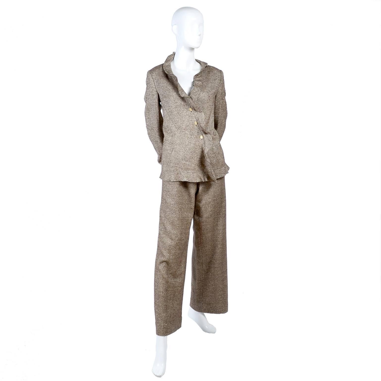 Chanel Jacket & Pants Suit From Autumn 2005 in Silk Alpaca Wool Blend w Ruffles 9