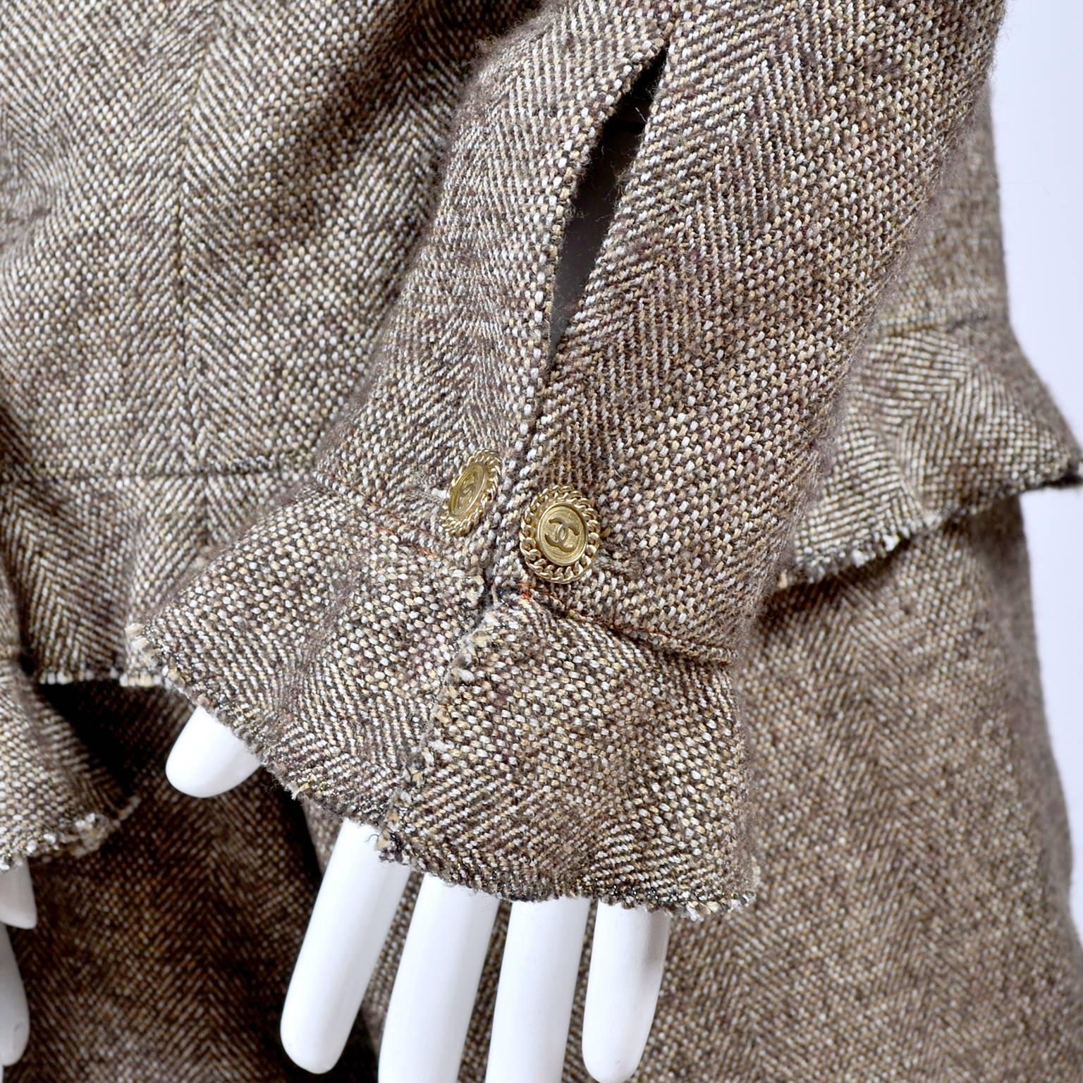 Brown Chanel Jacket & Pants Suit From Autumn 2005 in Silk Alpaca Wool Blend w Ruffles