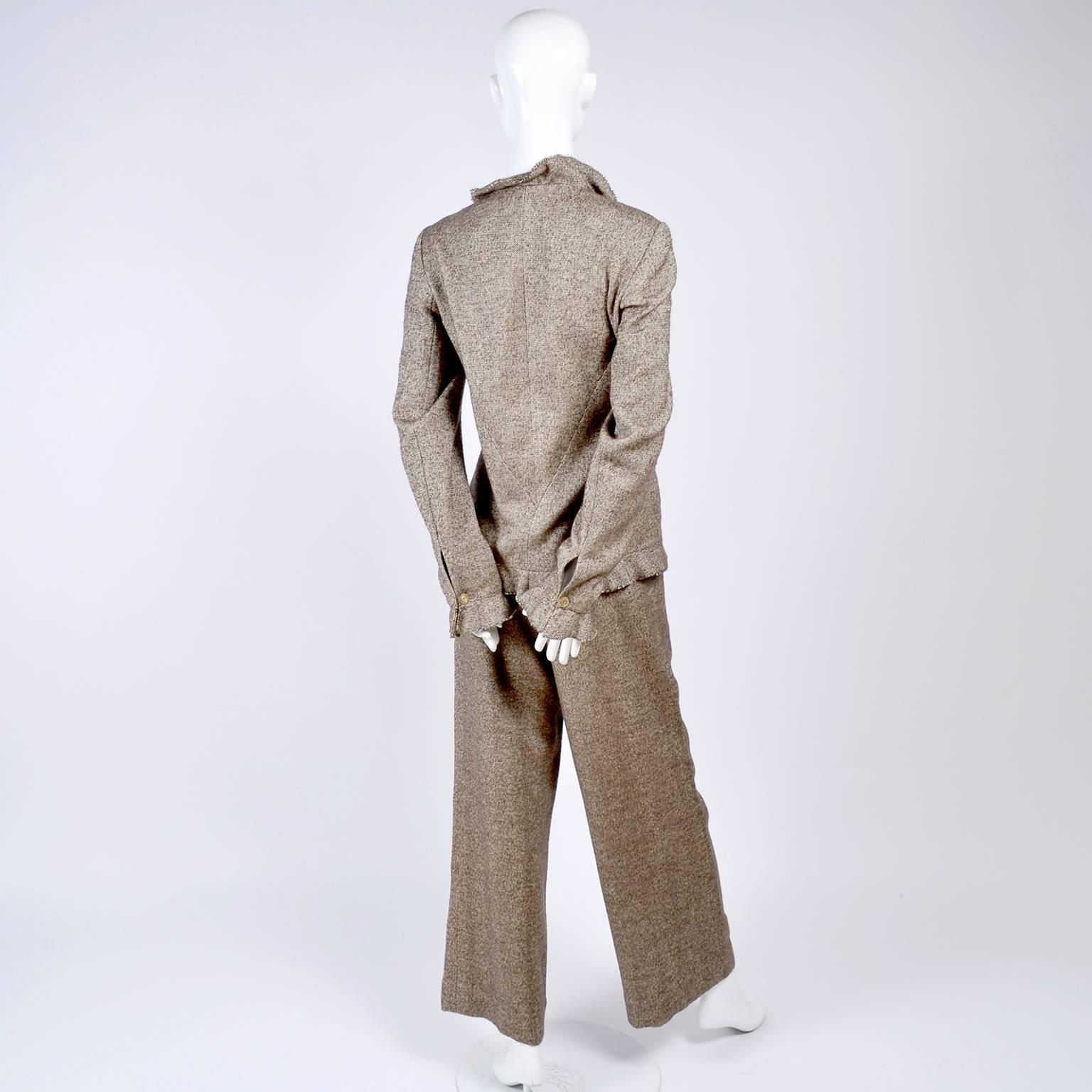 Chanel Jacket & Pants Suit From Autumn 2005 in Silk Alpaca Wool Blend w Ruffles In Excellent Condition In Portland, OR