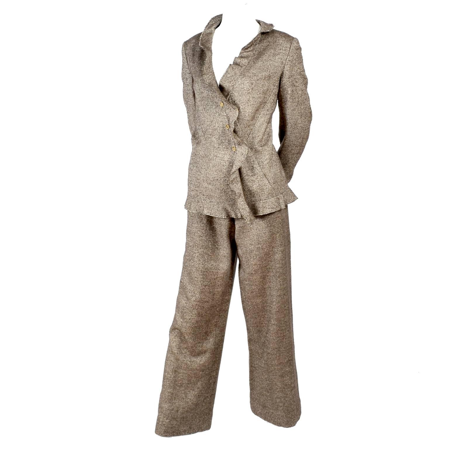 Chanel Jacket & Pants Suit From Autumn 2005 in Silk Alpaca Wool Blend w Ruffles