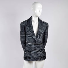 Chanel Jacket 2000 Wool Blazer w/ Belt Pockets Sequins & Rhinestone CC Buttons