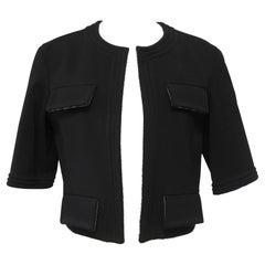 CHANEL Jacket Blazer Black Cropped Collarless Metallic Open Front 38 Fall 2012