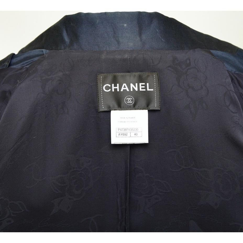 CHANEL Jacket Blazer Coat Navy Blue Silver Chain Long Sleeve Sz 40 2014 14C For Sale 5