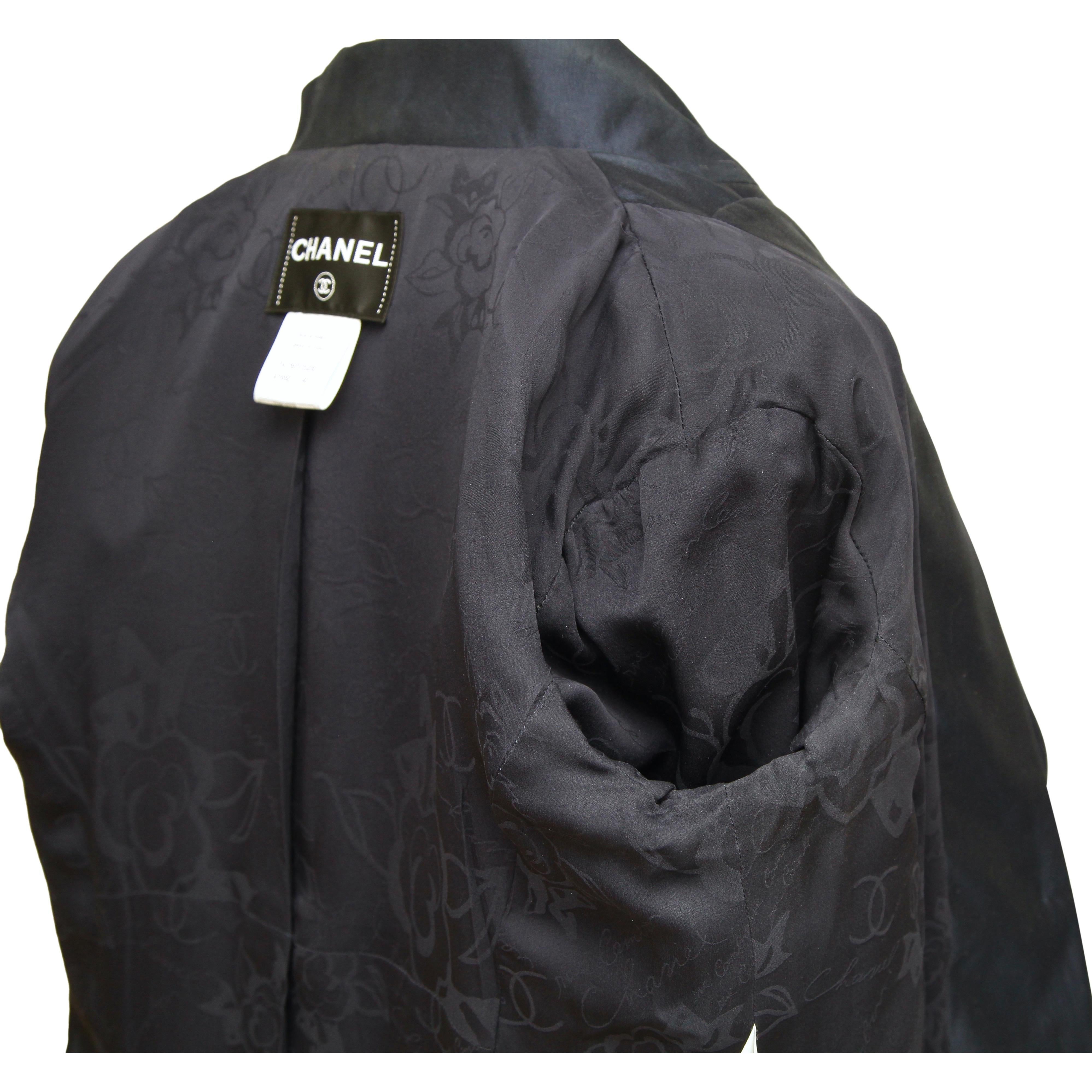 CHANEL Jacket Blazer Coat Navy Blue Silver Chain Long Sleeve Sz 40 2014 14C For Sale 6