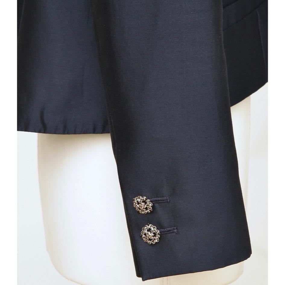 Women's CHANEL Jacket Blazer Coat Navy Blue Silver Chain Long Sleeve Sz 40 2014 14C For Sale