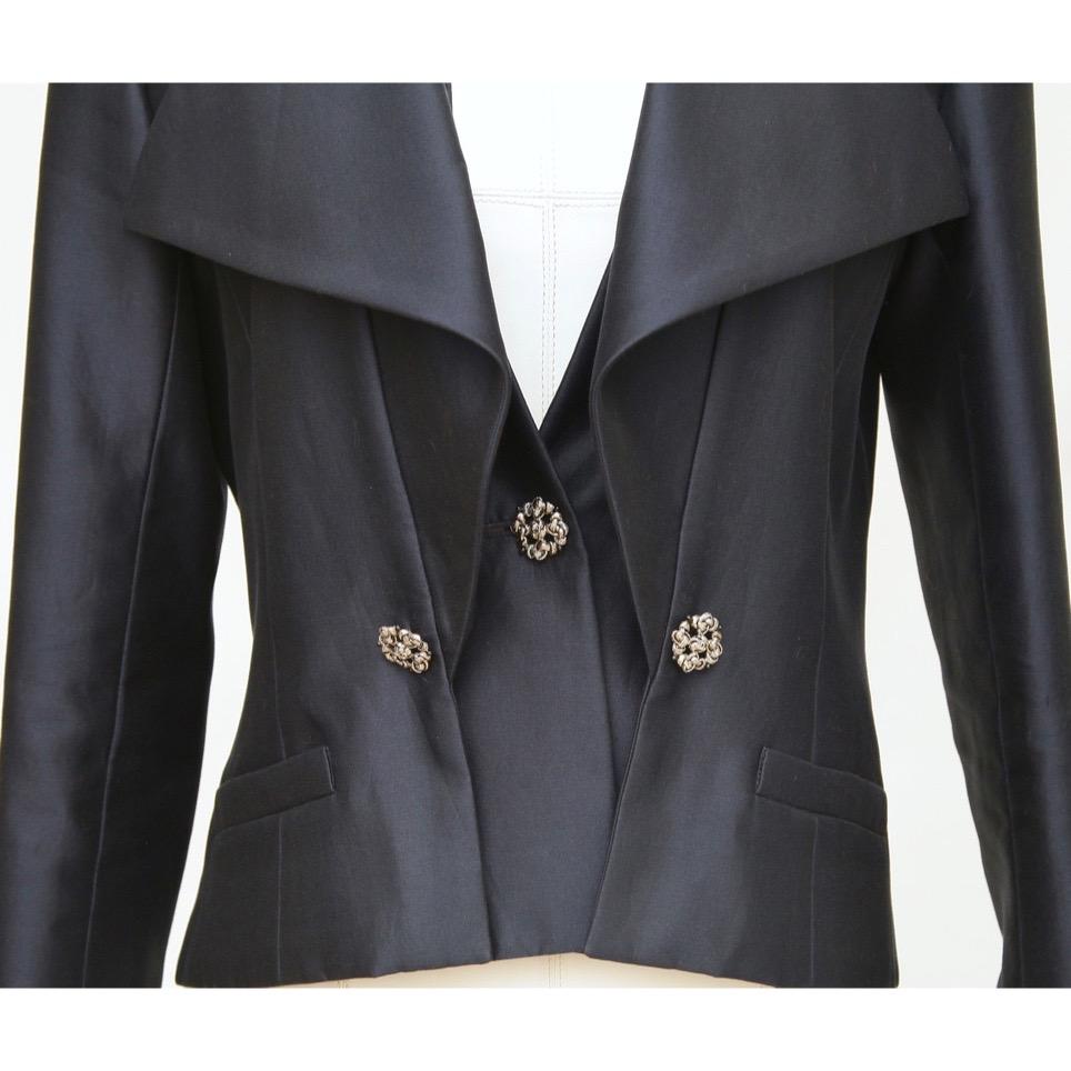 CHANEL Jacket Blazer Coat Navy Blue Silver Chain Long Sleeve Sz 40 2014 14C For Sale 1