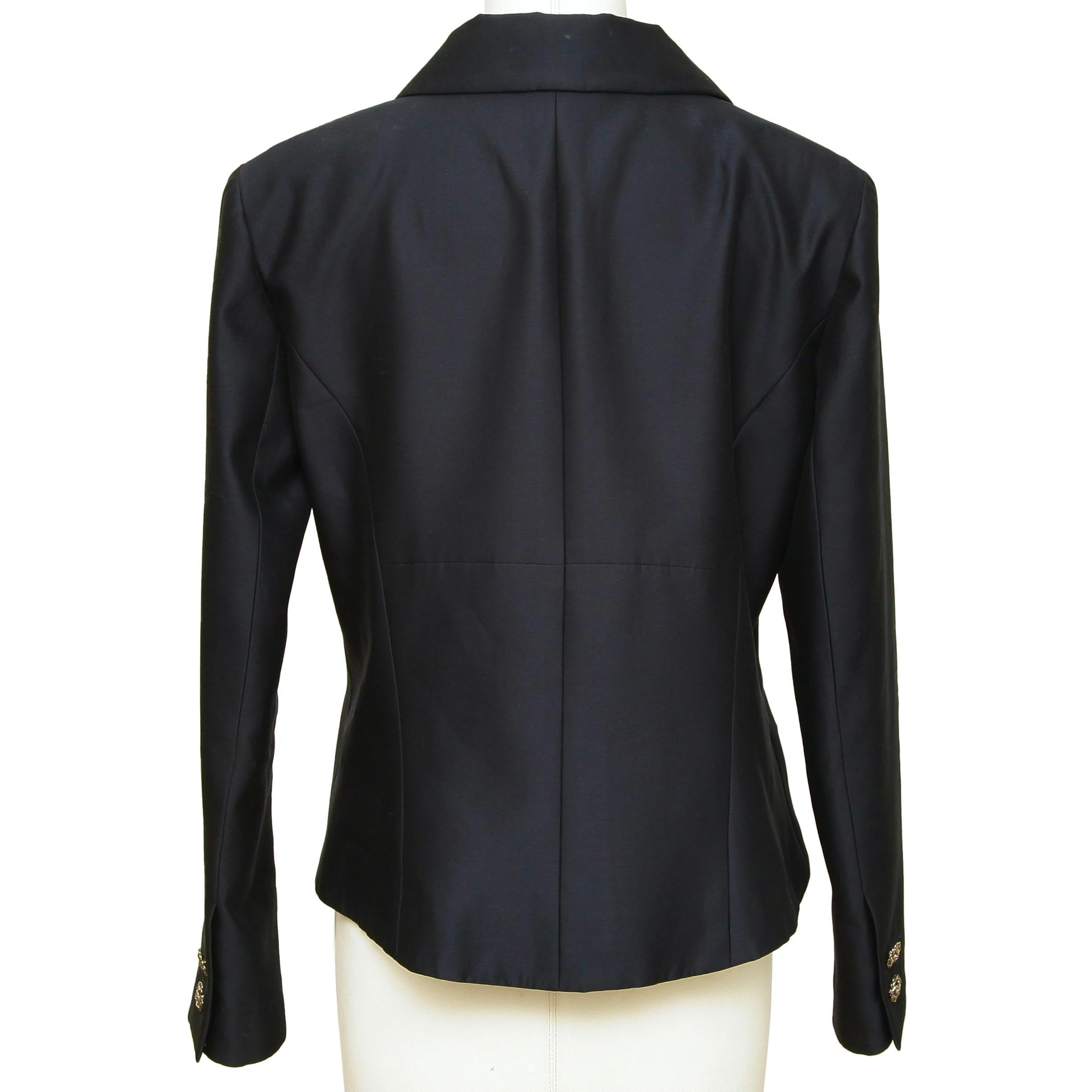 CHANEL Jacket Blazer Coat Navy Blue Silver Chain Long Sleeve Sz 40 2014 14C For Sale 3