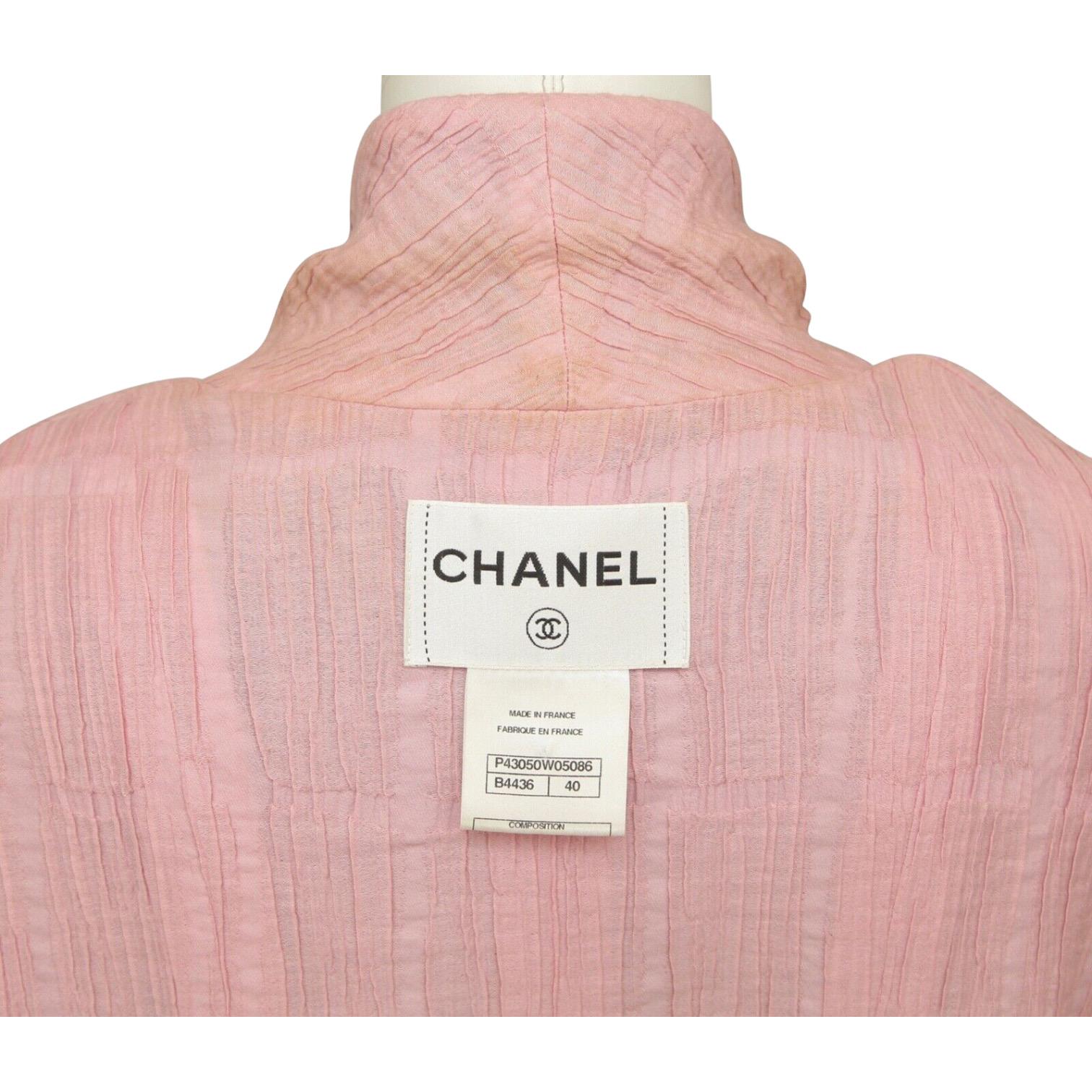 CHANEL Jacket Blazer Coat Tweed Black Iridescent Pink Gripoix Button Sz 40 2012 For Sale 7