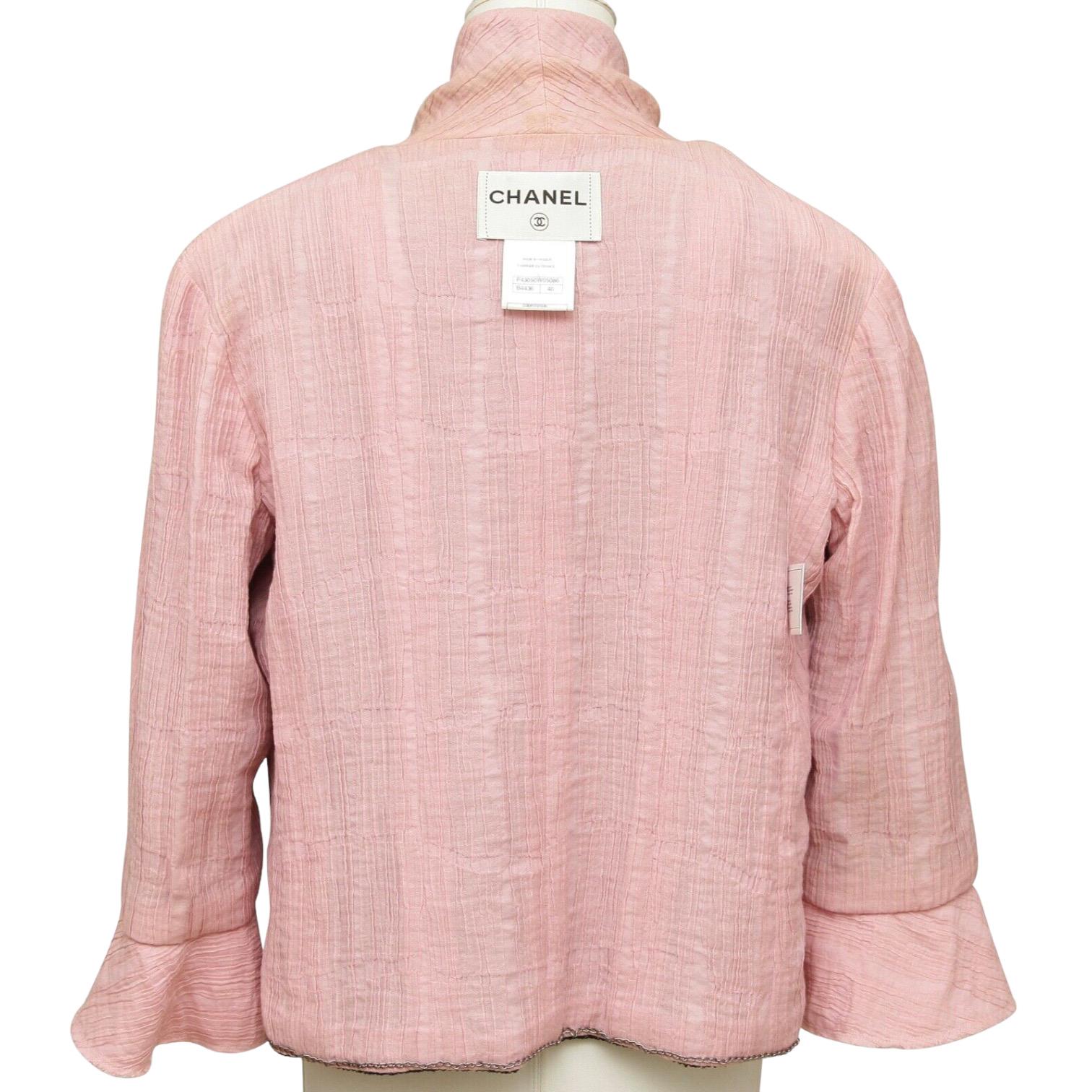 CHANEL Jacket Blazer Coat Tweed Black Iridescent Pink Gripoix Button Sz 40 2012 For Sale 8