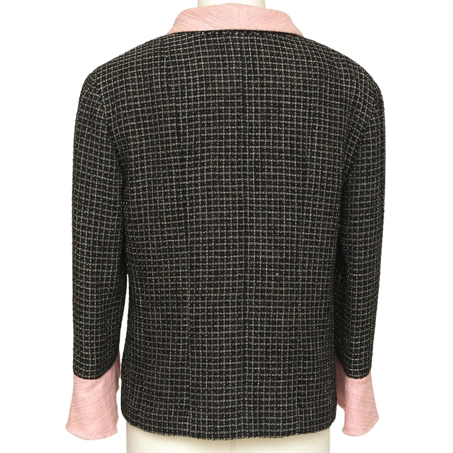 Women's CHANEL Jacket Blazer Coat Tweed Black Iridescent Pink Gripoix Button Sz 40 2012 For Sale