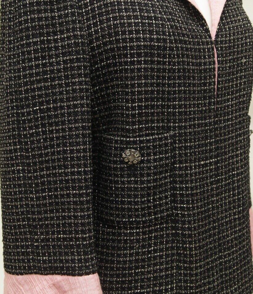 CHANEL Jacket Blazer Coat Tweed Black Iridescent Pink Gripoix Button Sz 40 2012 For Sale 1