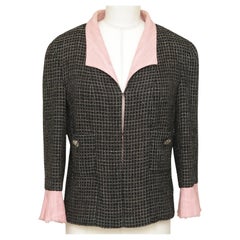 CHANEL Jacket Blazer Coat Tweed Black Iridescent Pink Gripoix Button Sz 40 2012