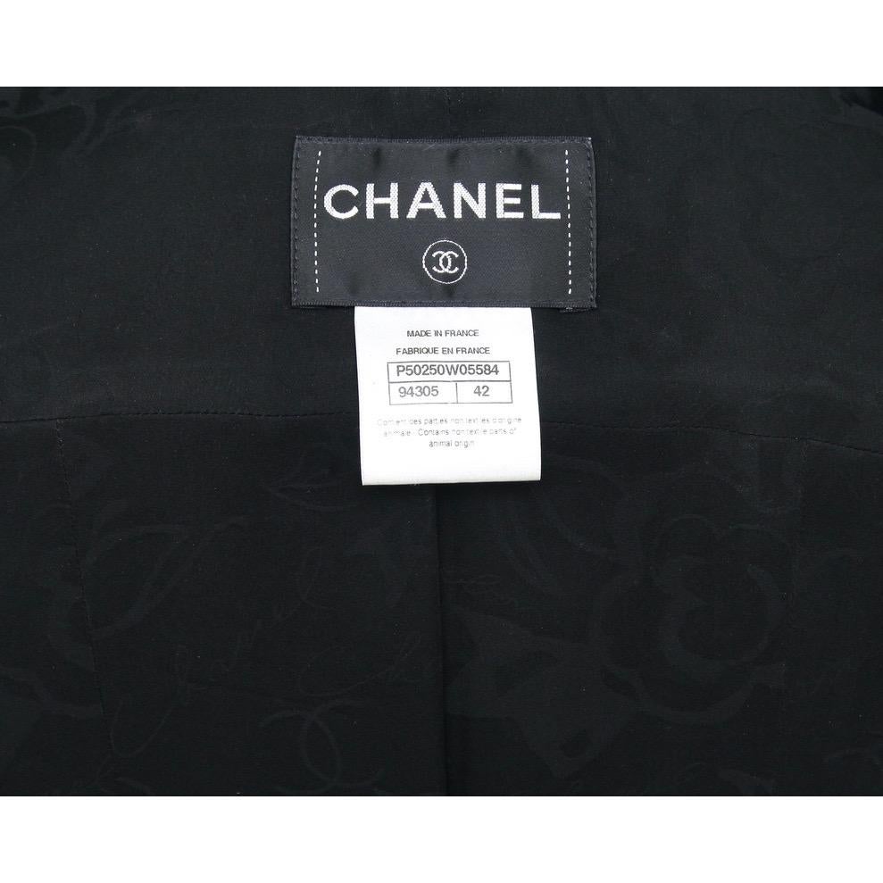 CHANEL Jacket Blazer Coat Tweed Black MetaIlic Leather Silver Chain Sz 42 2014 C For Sale 2