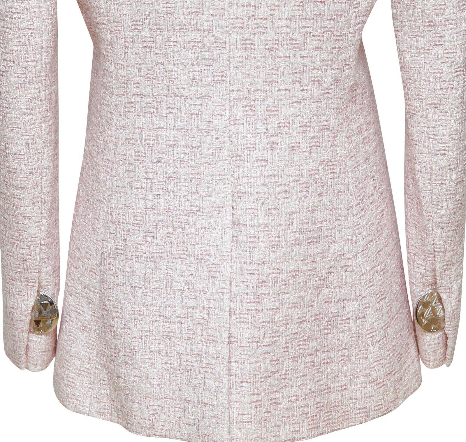 CHANEL Jacket Blazer Coat Tweed Pink Ecru Airline Spring 2016 Sz 38 RUNWAY BNWT In New Condition In Hollywood, FL