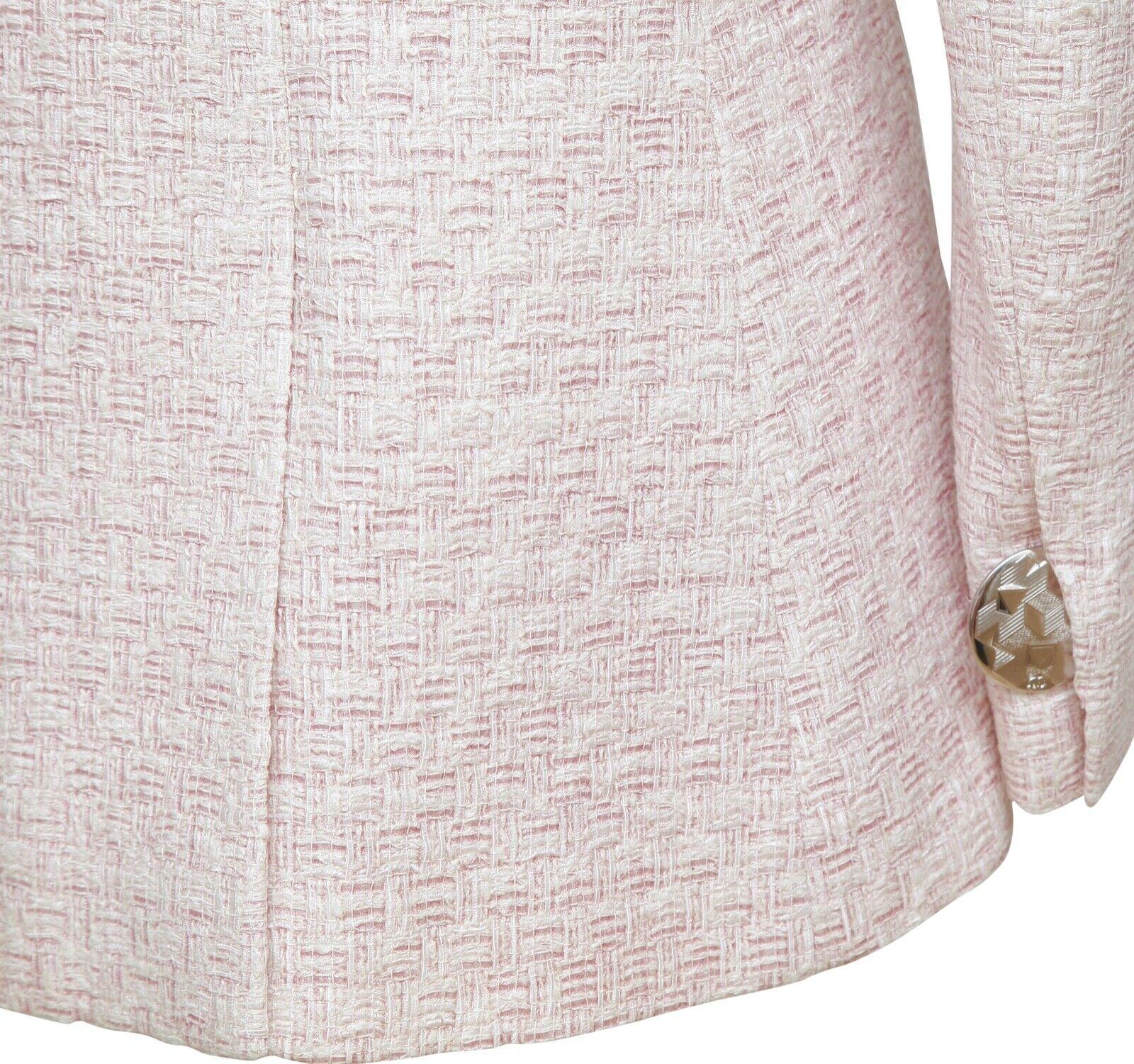 Women's CHANEL Jacket Blazer Coat Tweed Pink Ecru Airline Spring 2016 Sz 38 RUNWAY BNWT