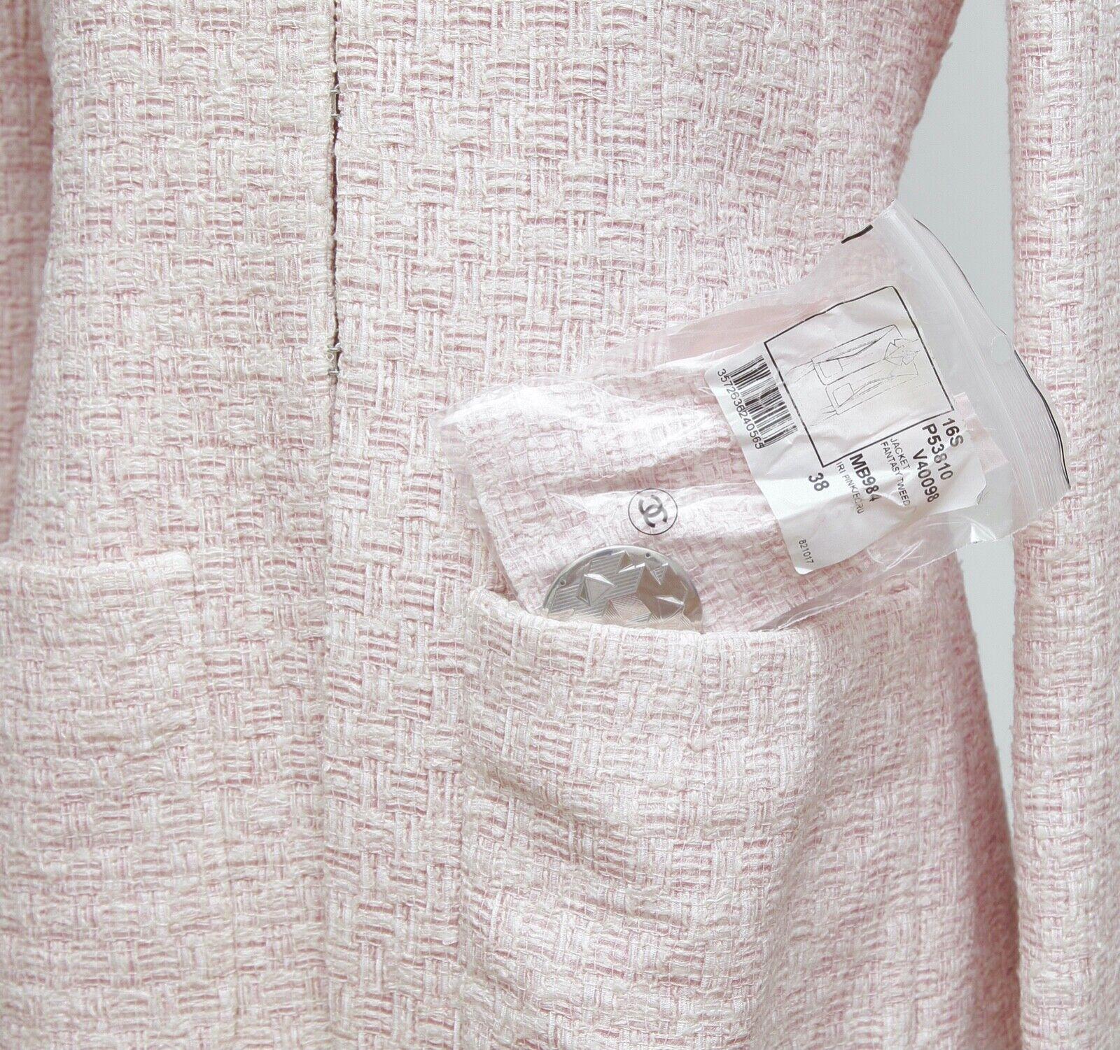 CHANEL Jacket Blazer Coat Tweed Pink Ecru Airline Spring 2016 Sz 38 RUNWAY BNWT 2