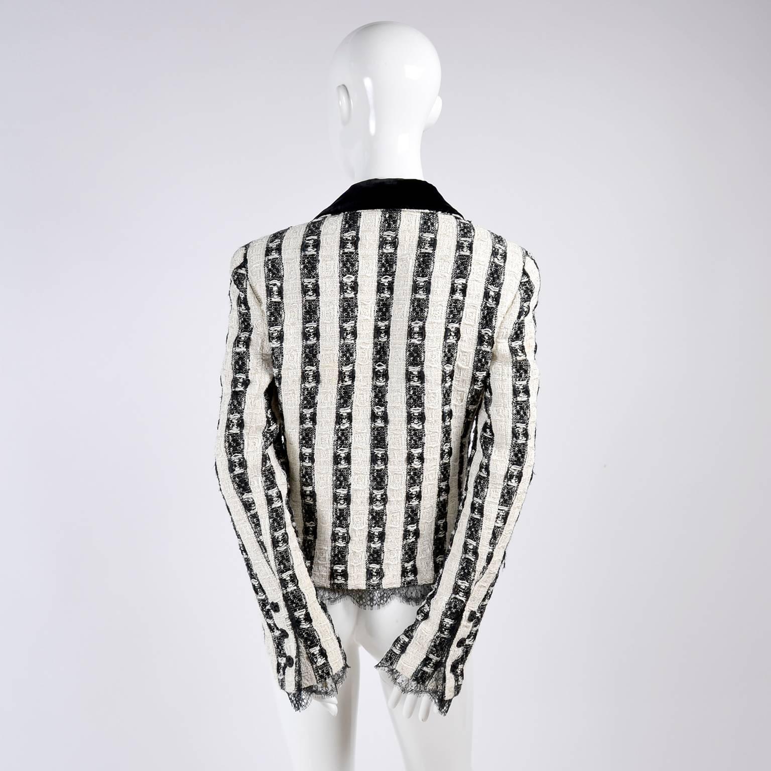 chanel jacket black and white