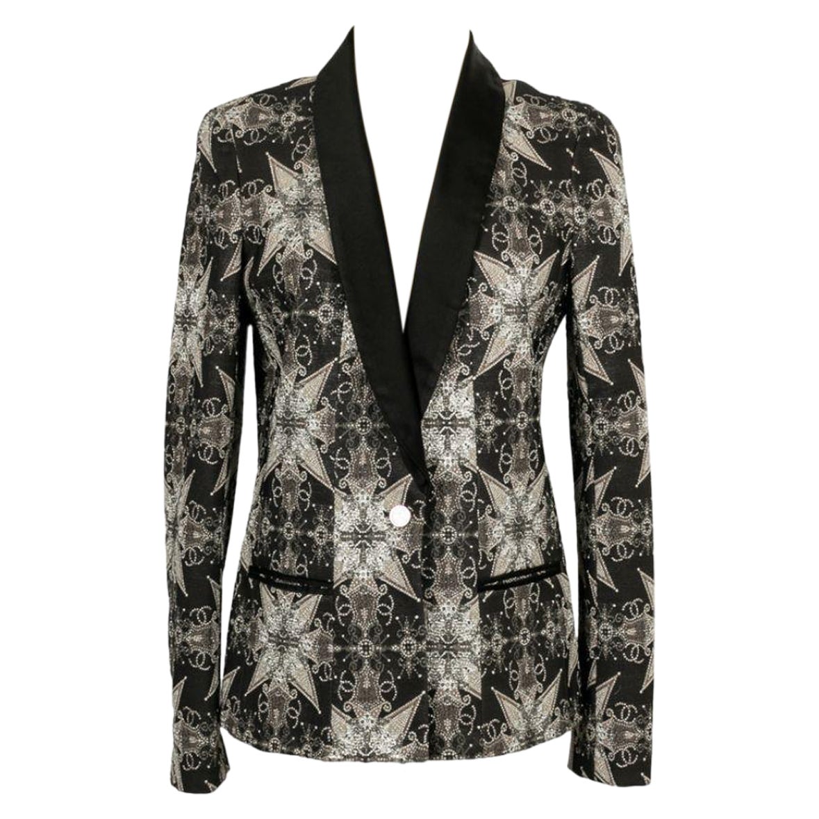 Chanel Jacket in Black and Silver Silk Brocade
