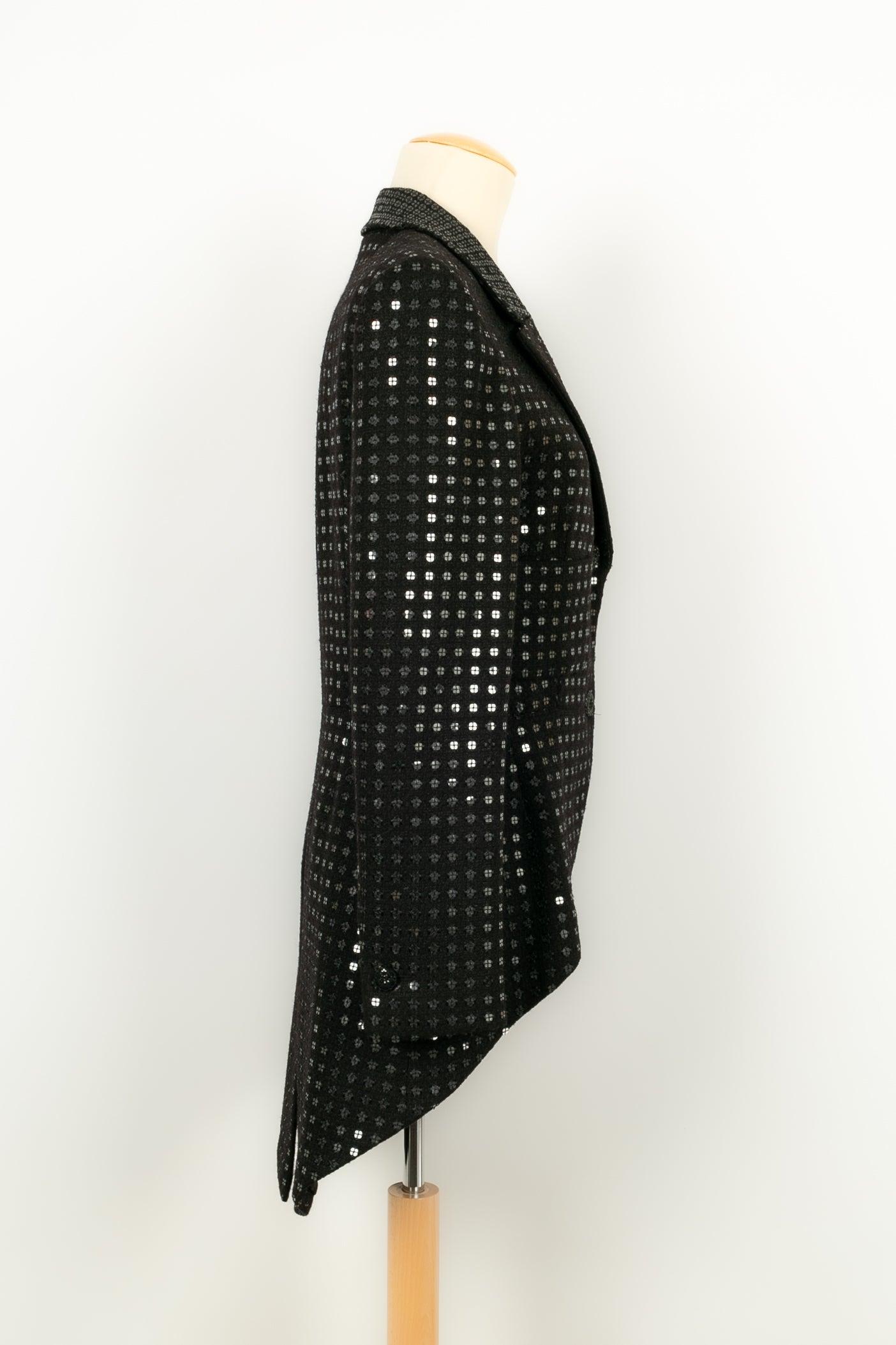 Veste Chanel en laine noire cousue avec des sequins transparents, 2002 Pour femmes en vente