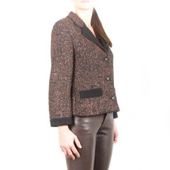 CHANEL Jacket in Brown Tweed and Black Wool Size 38FR
