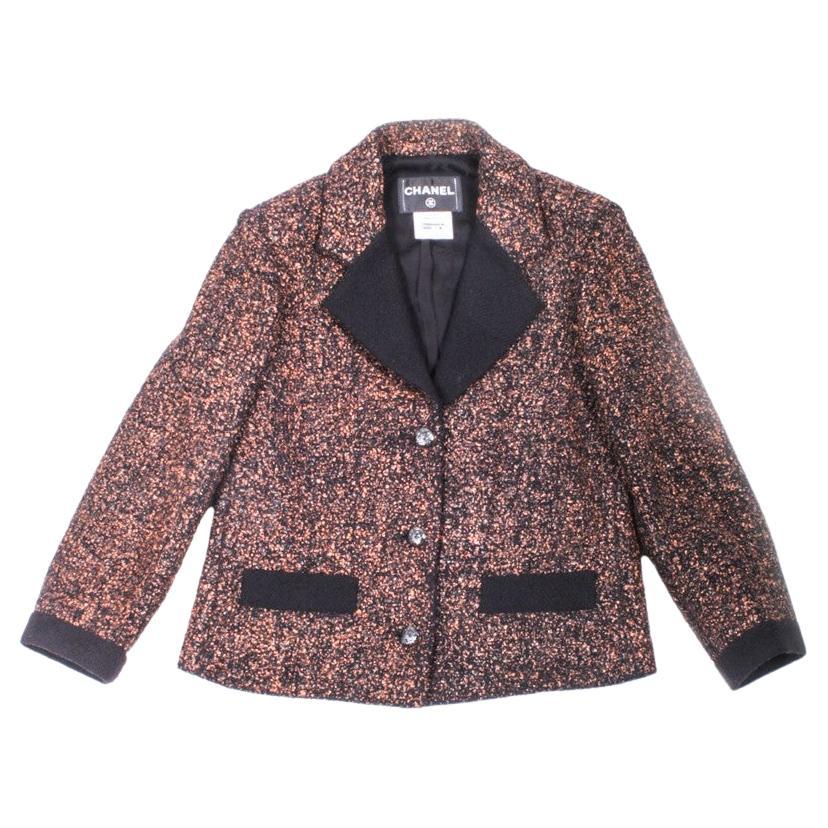CHANEL Jacket in Brown Tweed and Black Wool Size 38FR For Sale