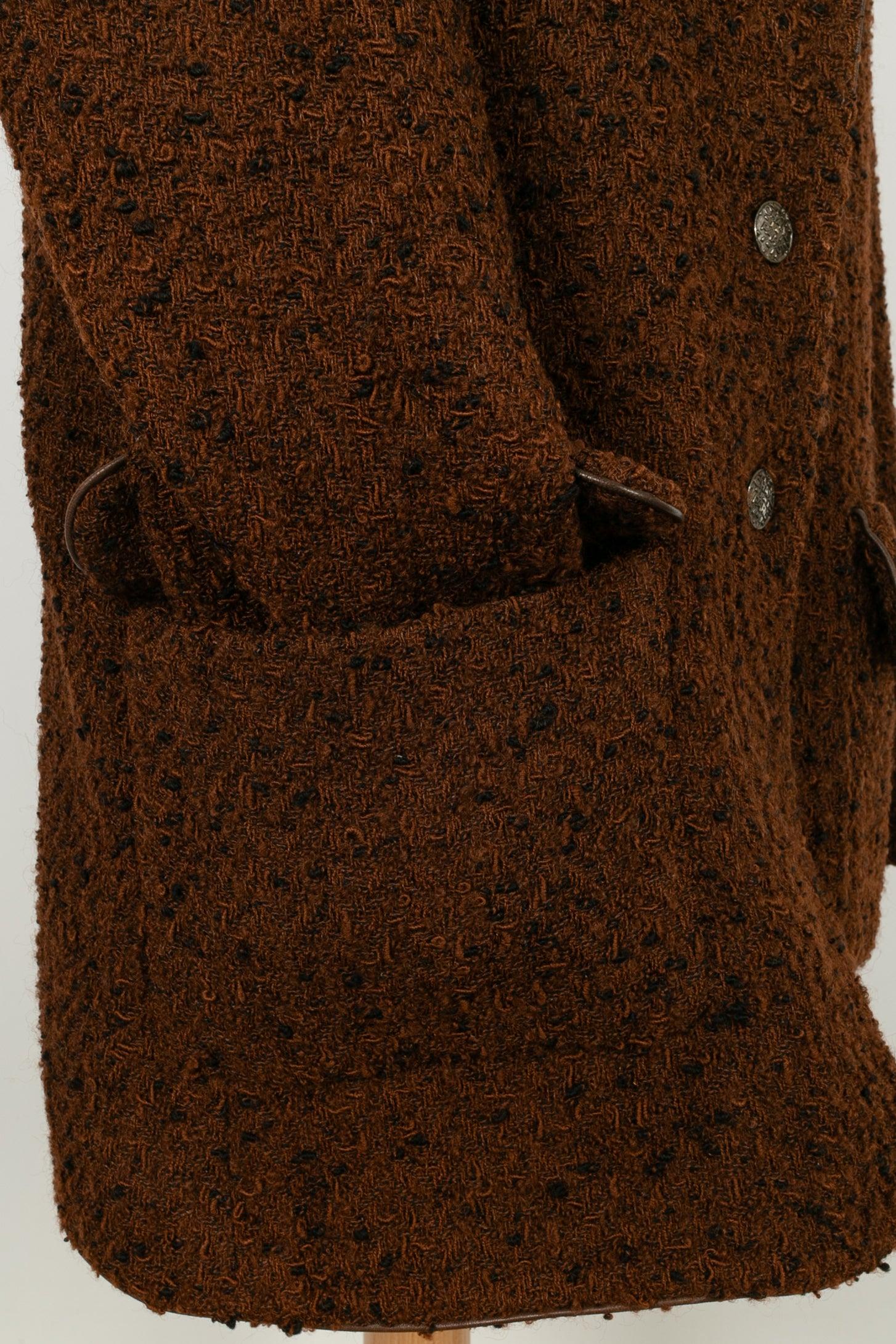 Chanel Jacke aus braunem Woll-Tweed mit Seidenfutter, 1997 im Angebot 3