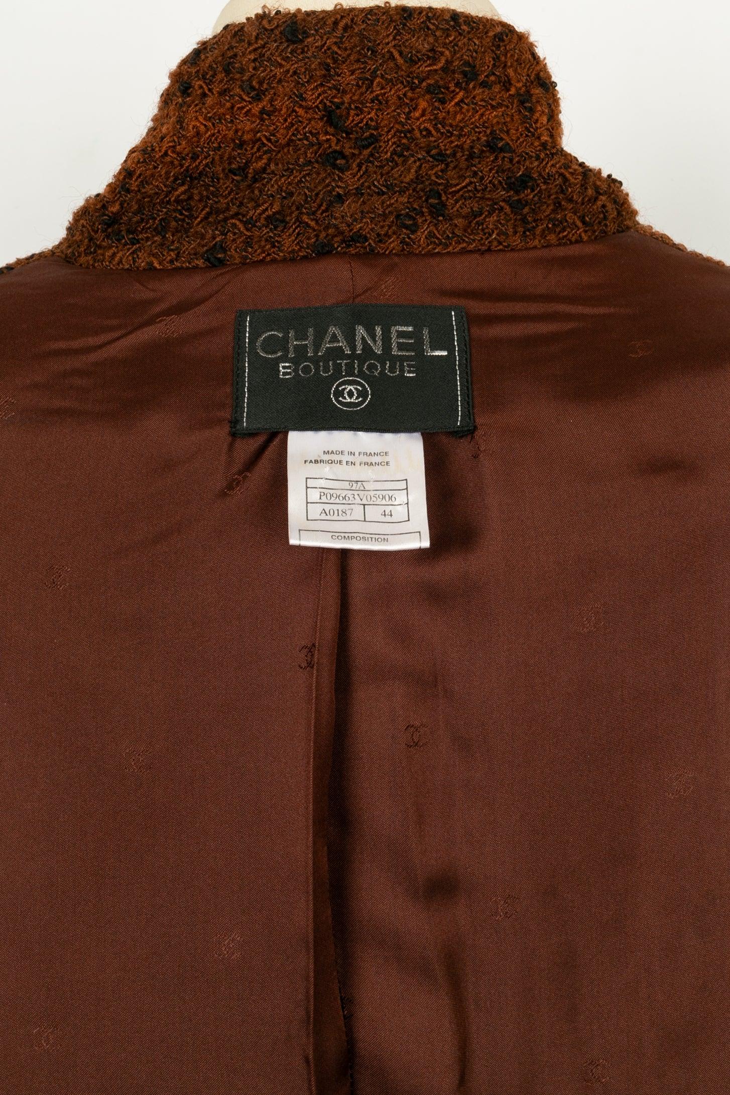 Chanel Jacke aus braunem Woll-Tweed mit Seidenfutter, 1997 im Angebot 4