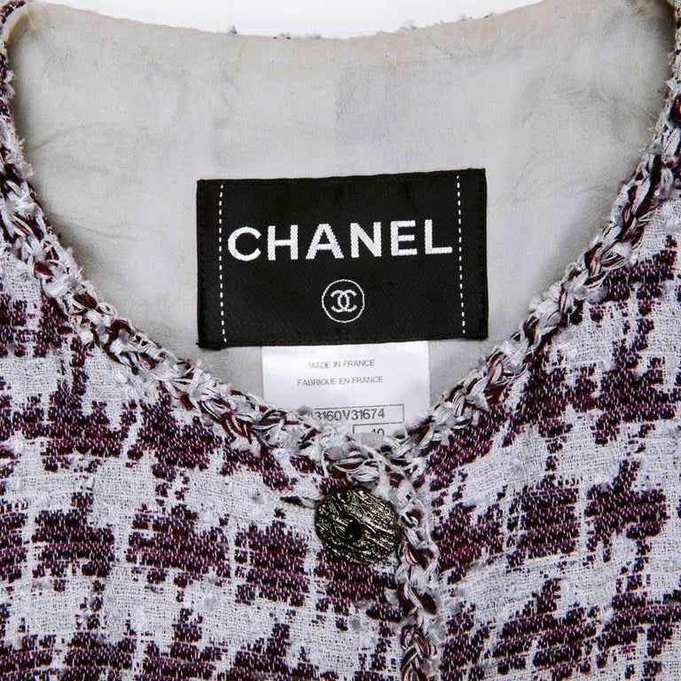 Chanel Jacket in Gray Cotton With Purple Patterns For Sale at 1stDibs