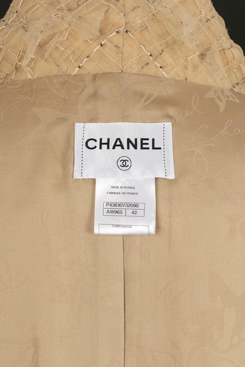 Chanel Jacket in Tulle and Sequins in Light Brown For Sale 5