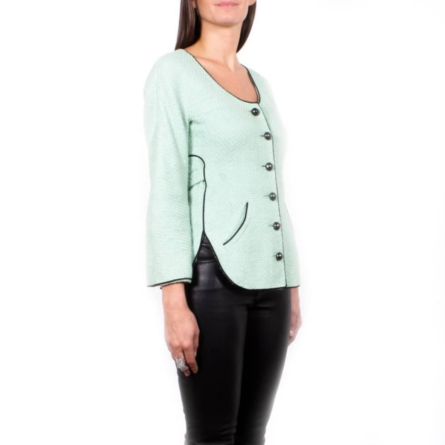 Gray CHANEL Jacket 'Les Fonds Marins' in Green Cotton Tweed Size 36FR For Sale