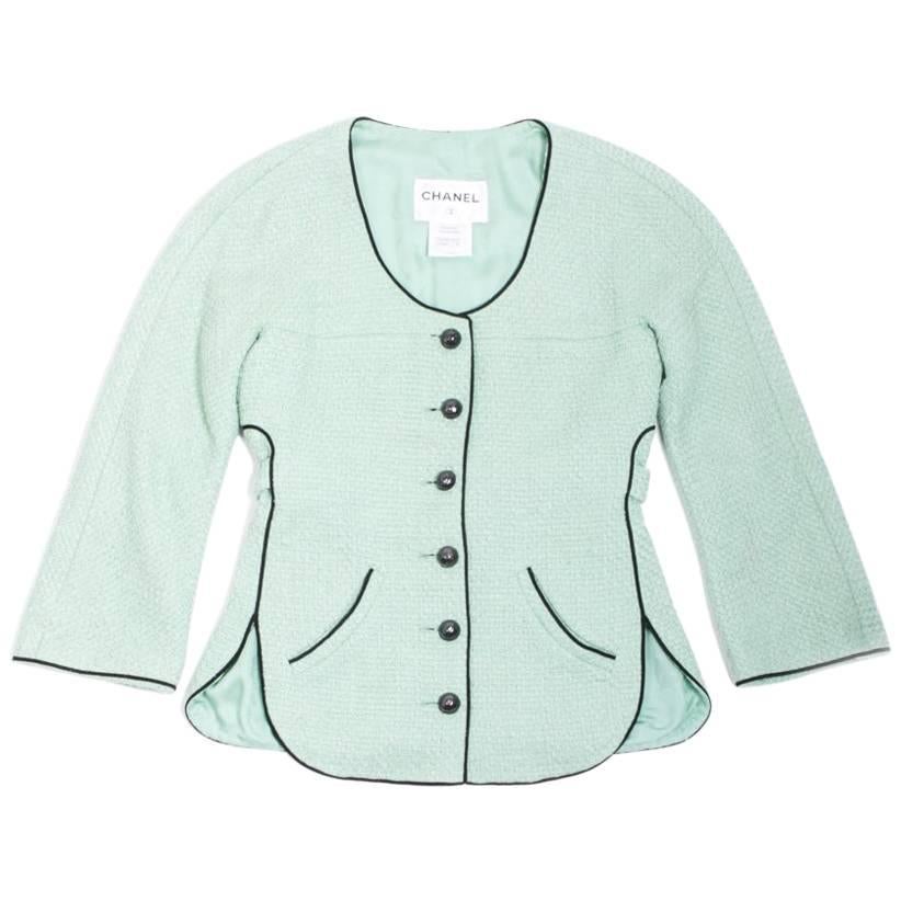 Giacca CHANEL 'Les Fonds Marins' in tweed di cotone verde Taglia 36FR in vendita