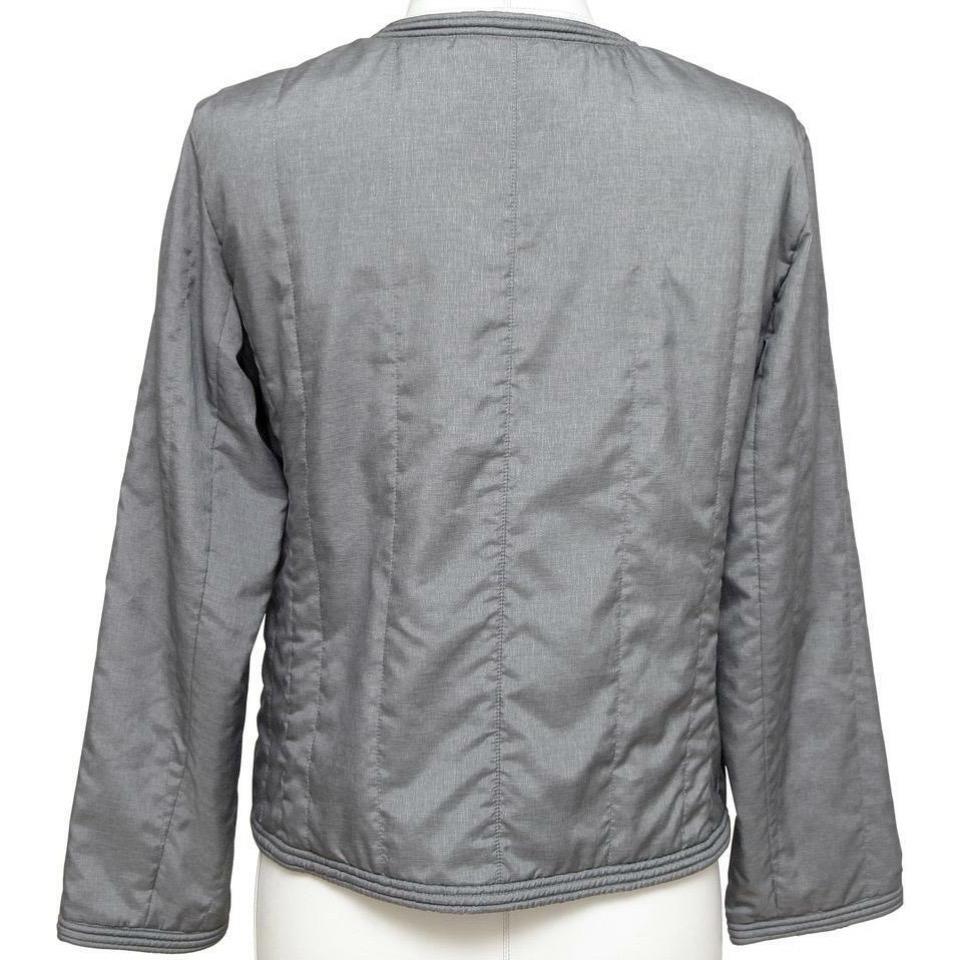 CHANEL Jacket Quilted Collarless Grey Blue Zipper Front Sz 40 Spring 2013 3