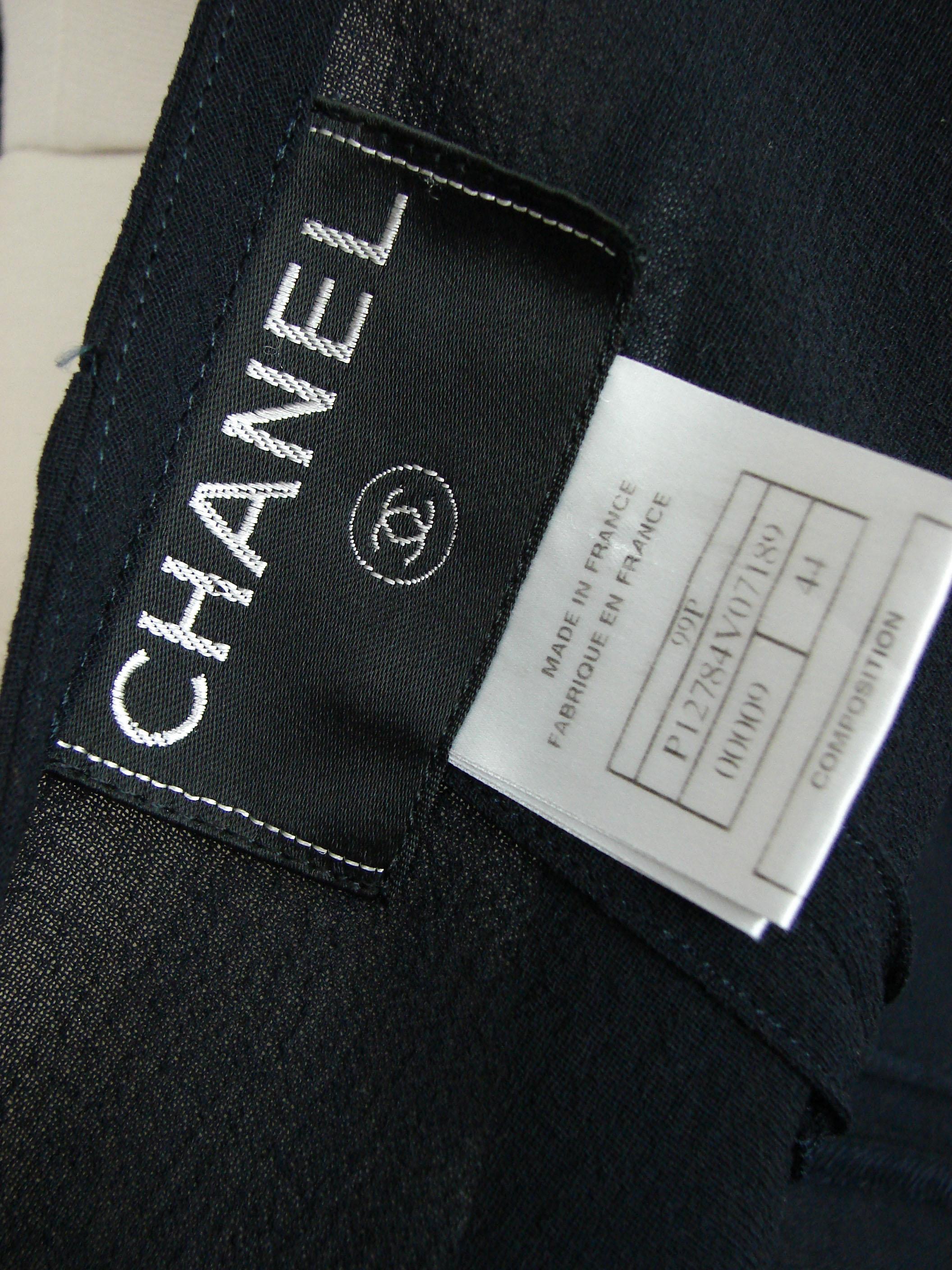 Chanel Jacket + Skirt Suit 2pc Sheer Wool Crepe Button Front Navy Blue 99P Sz 44 For Sale 6
