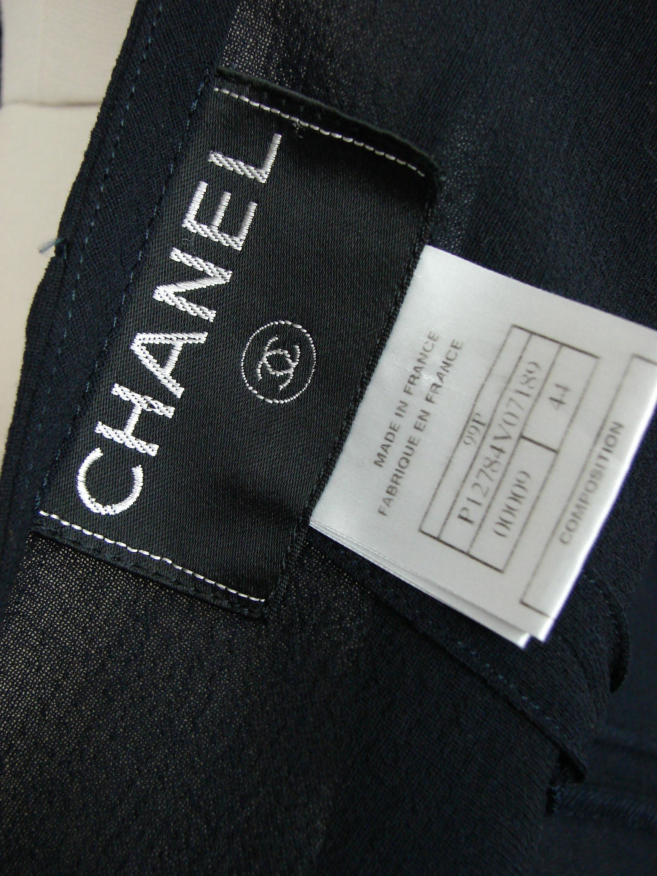 Chanel Jacket + Skirt Suit 2pc Sheer Wool Crepe Button Front Navy Blue 99P Sz 44 For Sale 5