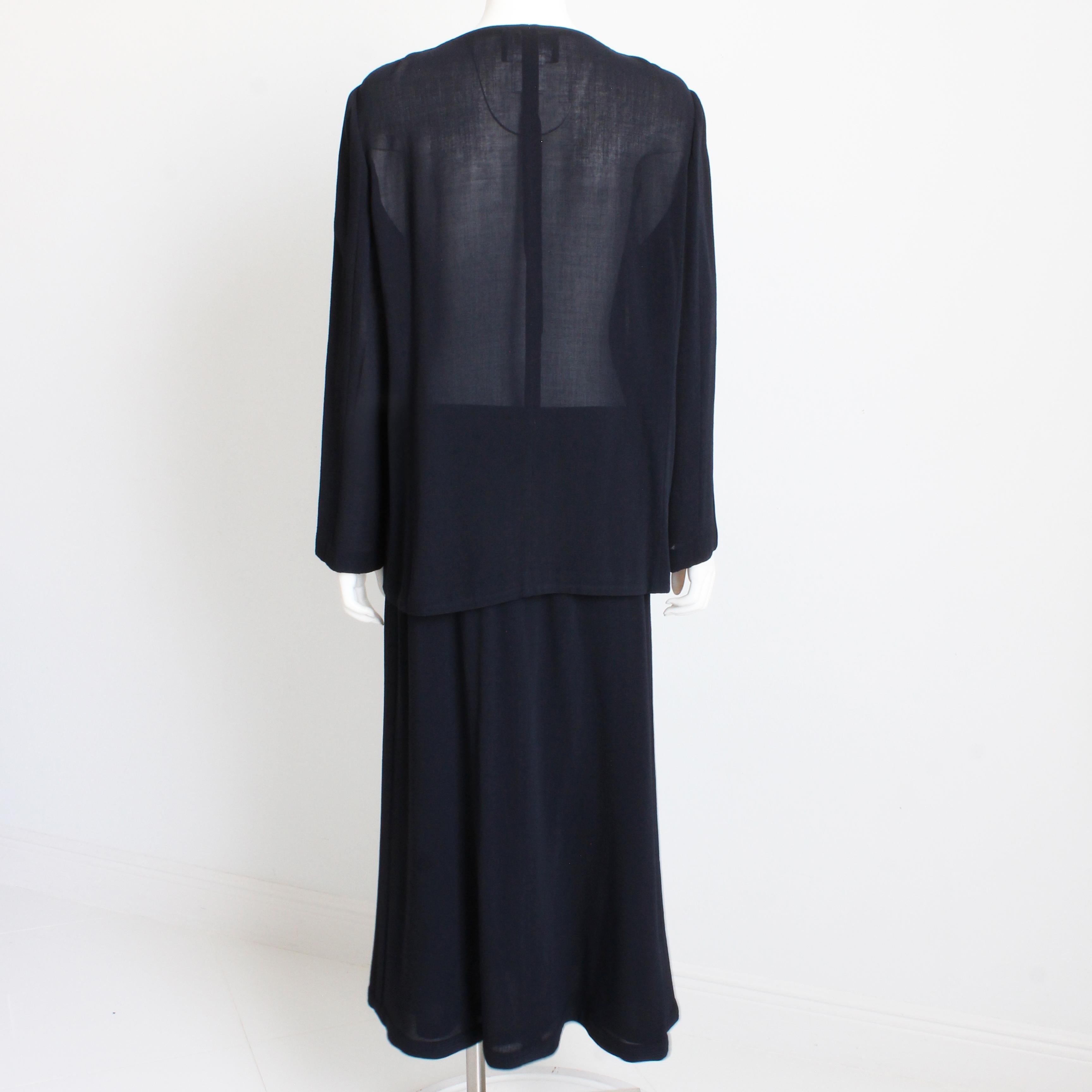 Chanel Jacket + Skirt Suit 2pc Sheer Wool Crepe Button Front Navy Blue 99P Sz 44 For Sale 3