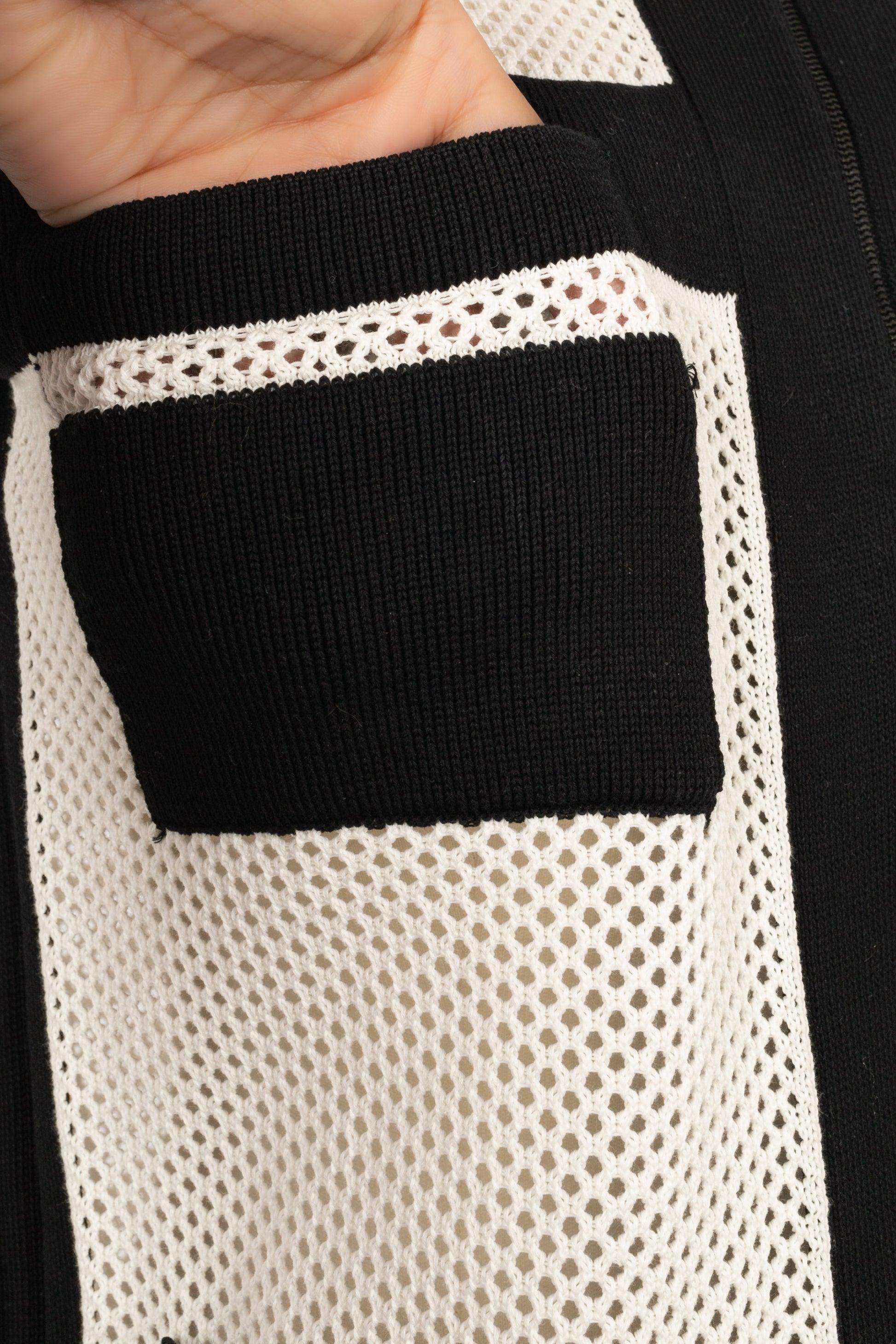 Chanel Jacket-Style Zipped Top in Black and White Mesh For Sale 1