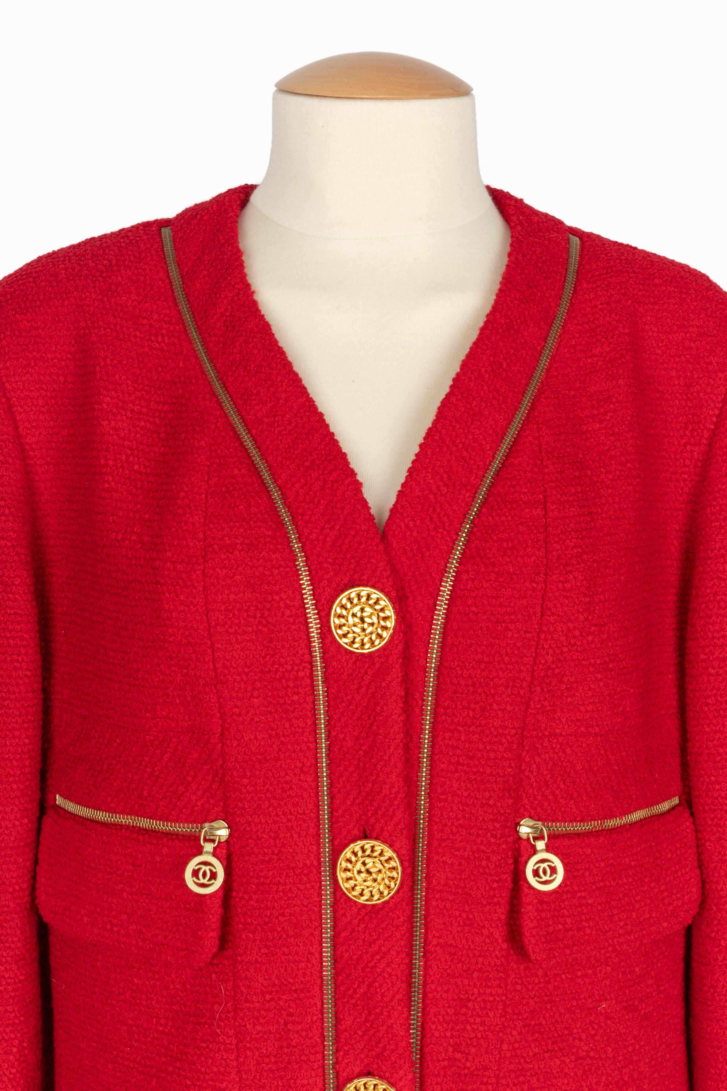 Rouge Veste Chanel d'hiver 1992 en vente