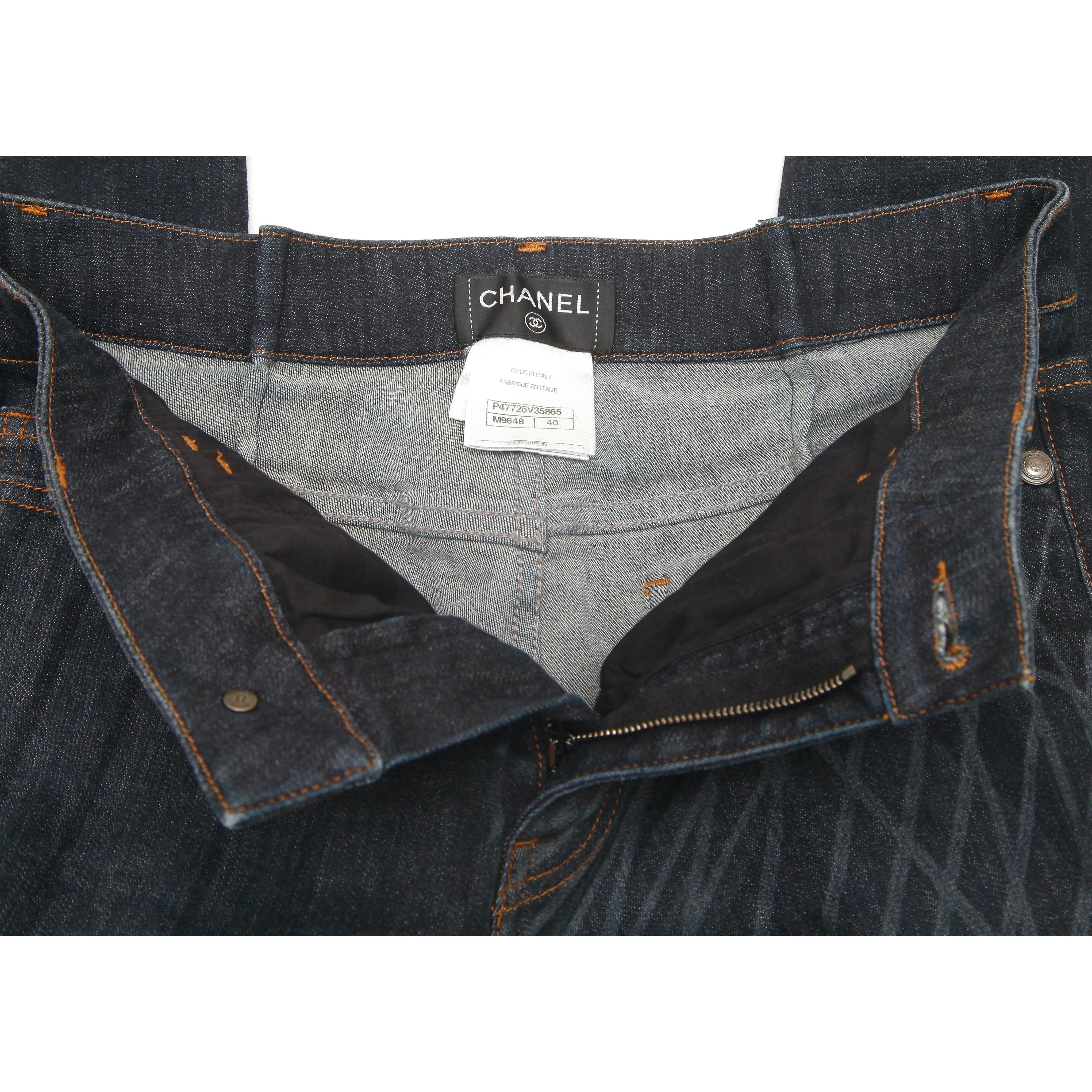 CHANEL Denim Jeans Dark Wash Skinny Leg Mid-Rise Buttons Sz 40 2014 1