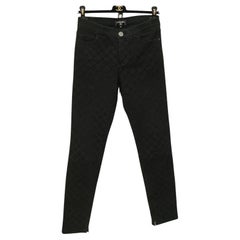 CHANEL Jeans Denim Schwarzes gerades Bein Mid-Rise gesteppt Muster Reißverschluss Gr. 36