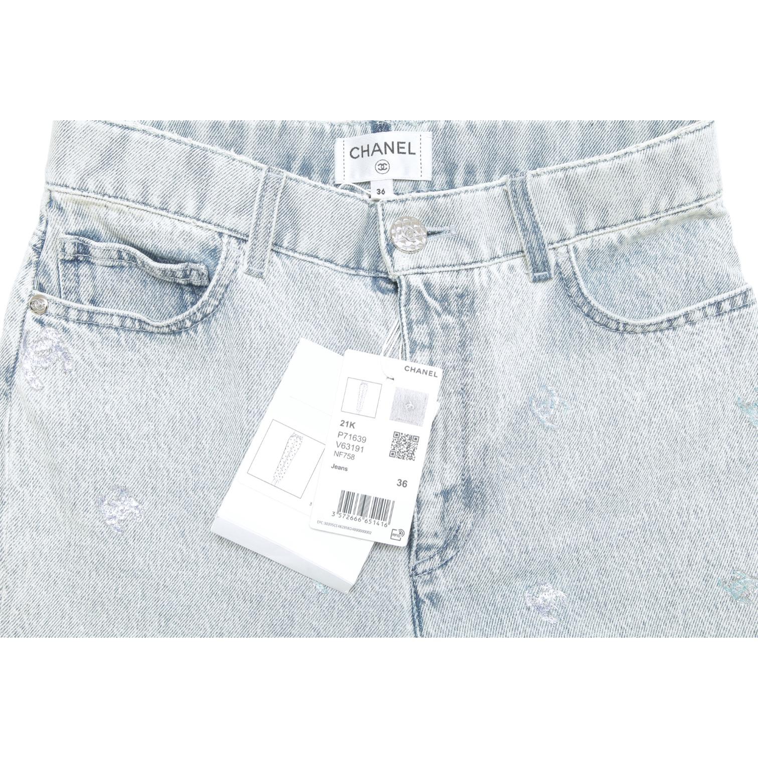 年末のプロモーション特価！ Denim Jeans CHANEL Light Rise High Silver CC Leg Skinny Blue パンツ